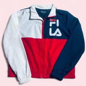 FILA Colorblock Windbreaker Jacket Red White Navy Boxy Cropped Streetwear Medium